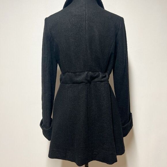 Anthropologie Hazel Black Tweed Long Line Double Breasted Wool Blend Pea Coat S - Picture 3 of 6